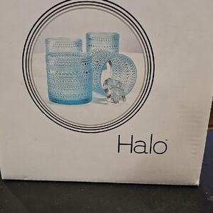 Halo Light Blue Textured Glass Candle Holders